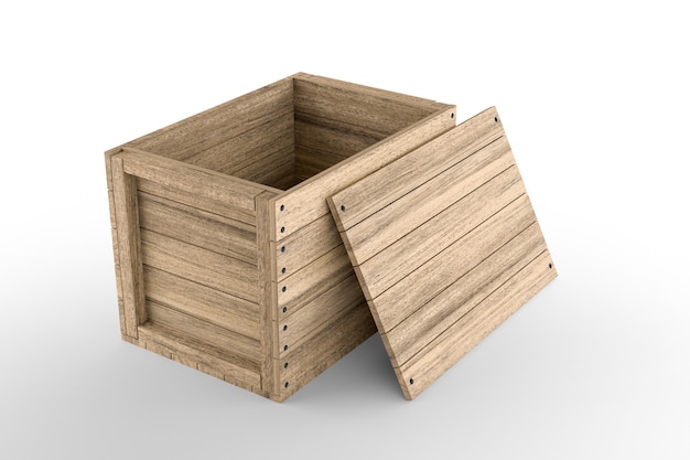 Large wooden crate on white background. 3D rendering