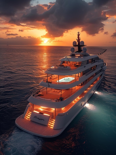 a large yacht with the word  luxury  on the top