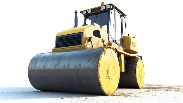 a large yellow bulldozer is sitting in the dirt