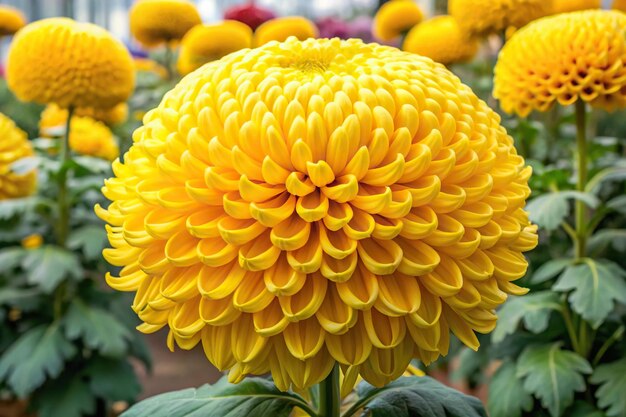 Photo large yellow chrysanthemum flower isolated on white background with clipping path low angle view