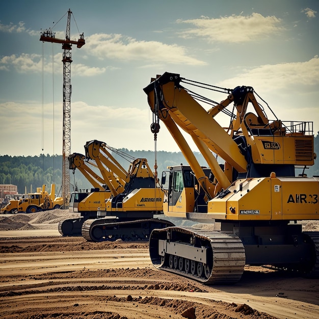 Photo a large yellow excavator is being used in a construction site