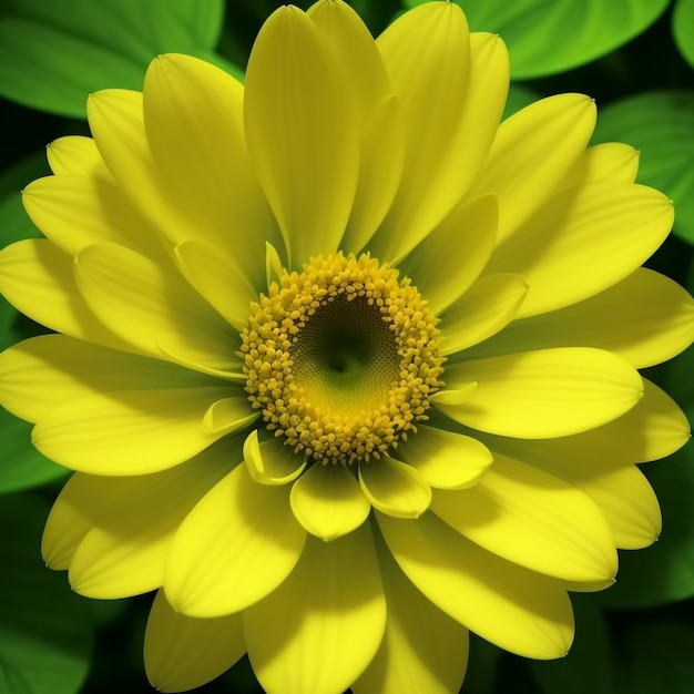 Large yellow flower on green leaves Generative AI