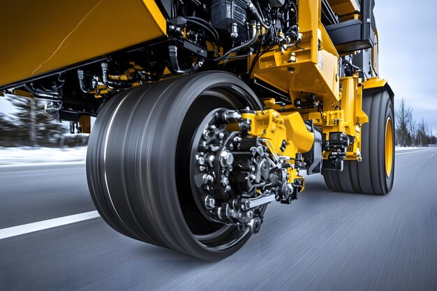 Photo a large yellow vehicle with a large wheel on the side