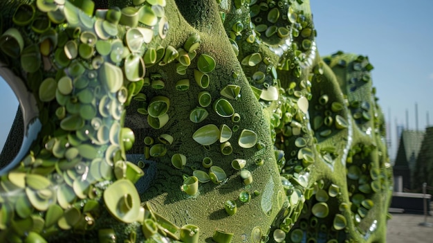 A largescale outdoor sculpture made entirely of recycled algaebased materials showcasing the