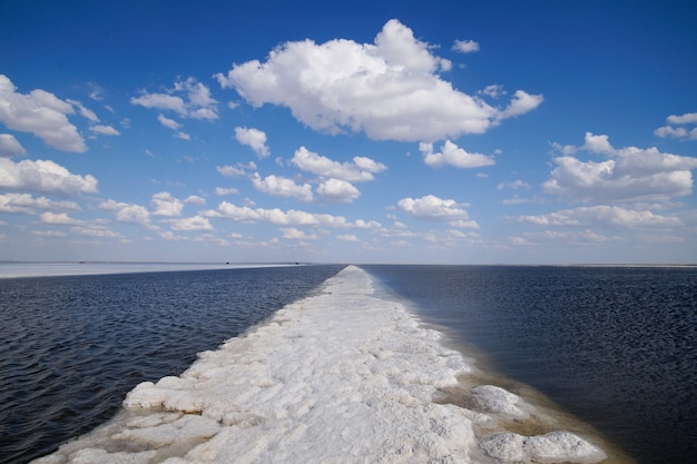 The largest salt DepositThe salt trail is washed by a salt lake place for text