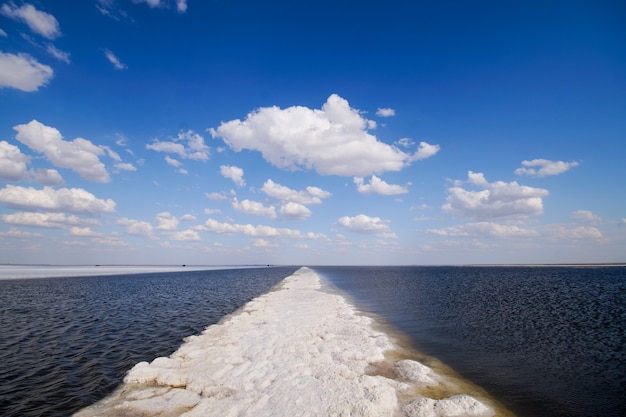 The largest salt DepositThe salt trail is washed by a salt lake place for text