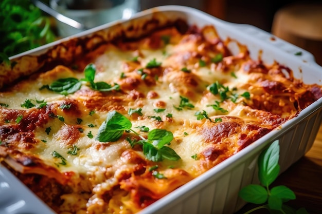 Lasagna in kitchen table professional advertising food photography