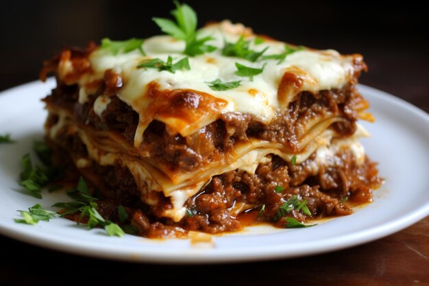 Photo lasagna with layers of caramelized onions