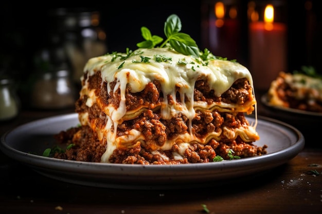 Photo lasagna with layers of pasta and sauce