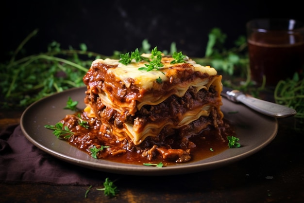 Photo lasagna with layers of slowcooked short rib