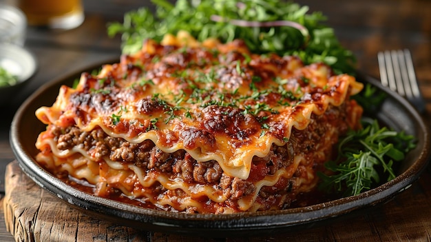 Photo lasagna with meat sauce and cheese