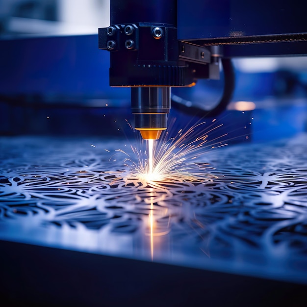 Laser CNC cut of metal with light spark