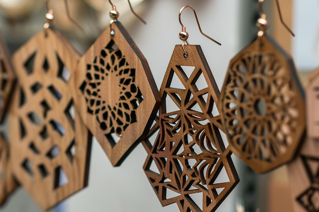 Photo lasercut elegance geometric wooden earring templates