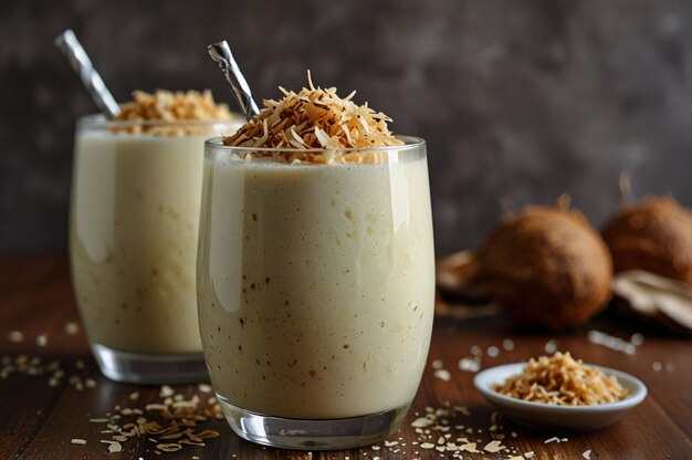 Lassi with toasted coconut flakes