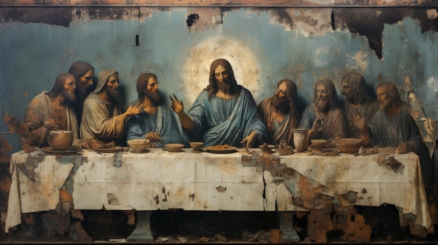 The Last Supper of Jesus Christ with the 12 apostles icon Religious history bible faith evangilia followers and disciples of the son of god christian love church sacrament Holy Thursday