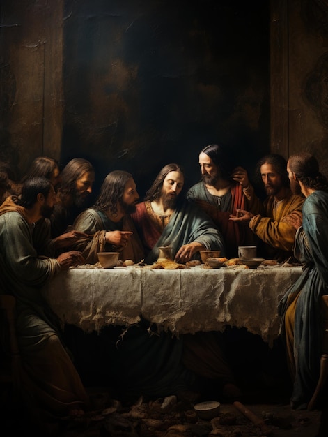 The Last Supper of Jesus Christ with the 12 apostles icon Religious history bible faith evangilia followers and disciples of the son of god christian love church sacrament Holy Thursday