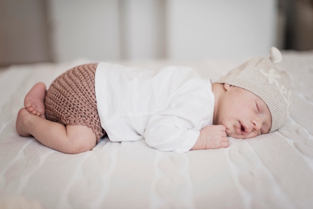 Lateral view adorable little boy sleeping