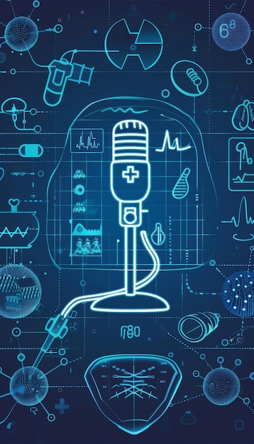 Photo latest diabetes research and treatments podcast cover with microphone and medical icons