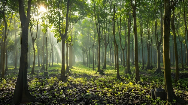 Latex Collection in a Lush Rubber Plantation A Sustainable Forest Resource