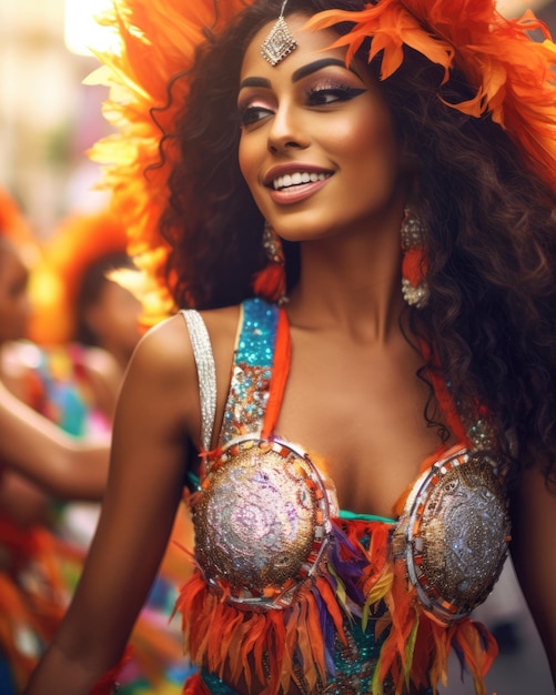 Latin woman dancing on the streets during carnival