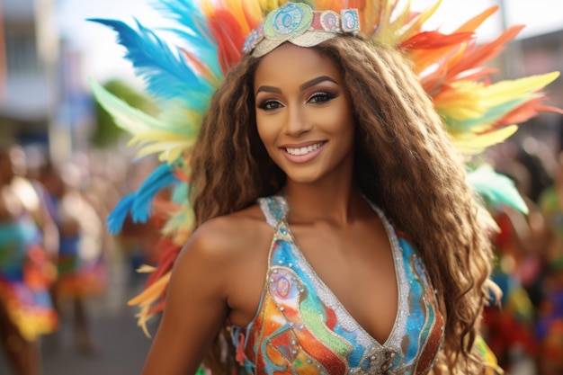 Latin woman dancing on the streets during carnival