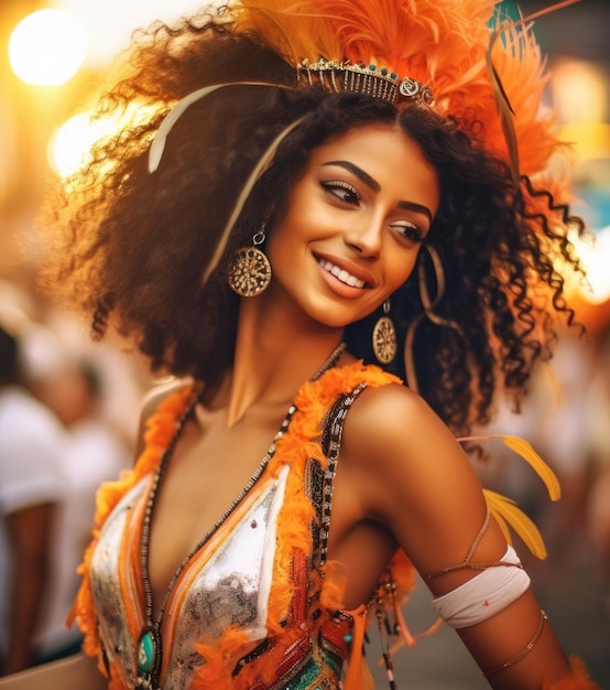 Latin woman dancing on the streets during carnival