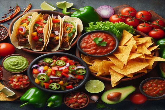 Latininspired Mexican dish featuring nachos paired with creamy guacamole