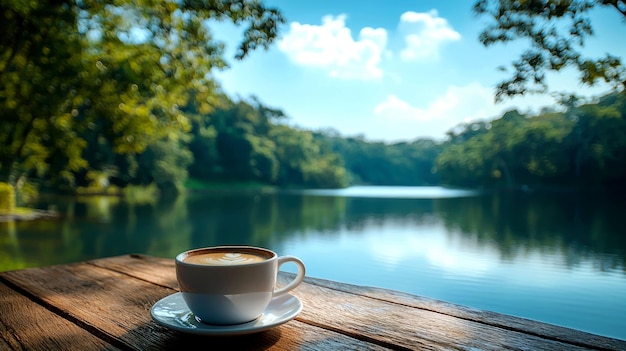 Latte and a Peaceful Lake View