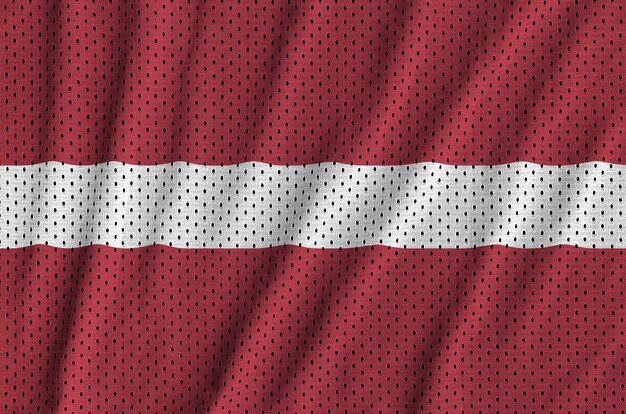 Latvia flag printed on a polyester nylon sportswear mesh fabric