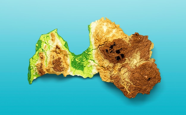 Latvia Map Shaded relief Color Height map on the sea Blue Background 3d illustration