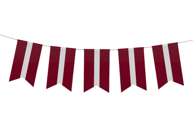 Latvia national flag festive bunting against a plain white background 3D Rendering