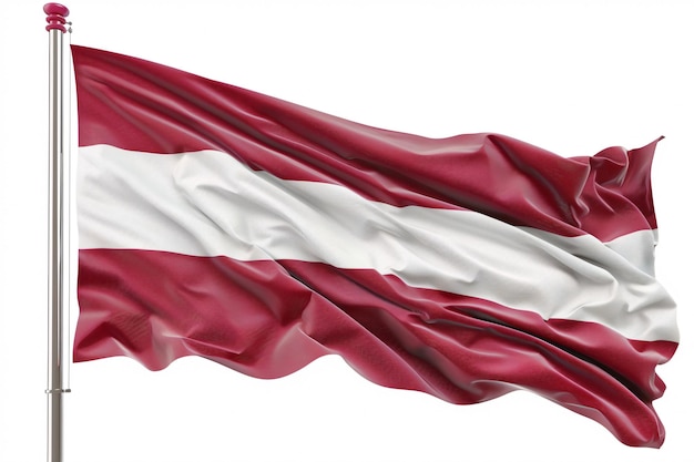 Latvian flag flying on white backdrop with transparent path