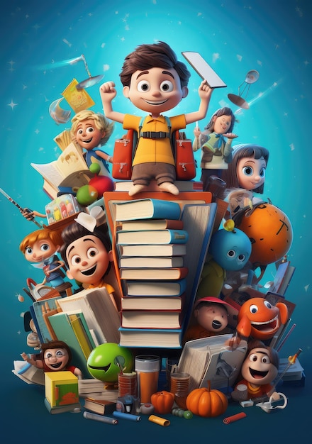 Laugh and Learn Vibrant 3D Character Poster Depicting a Group of Friends Embracing the Back to School Season