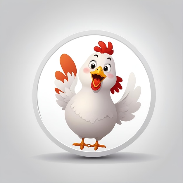 a laughing cartoon chicken in a white circle vector icon logo