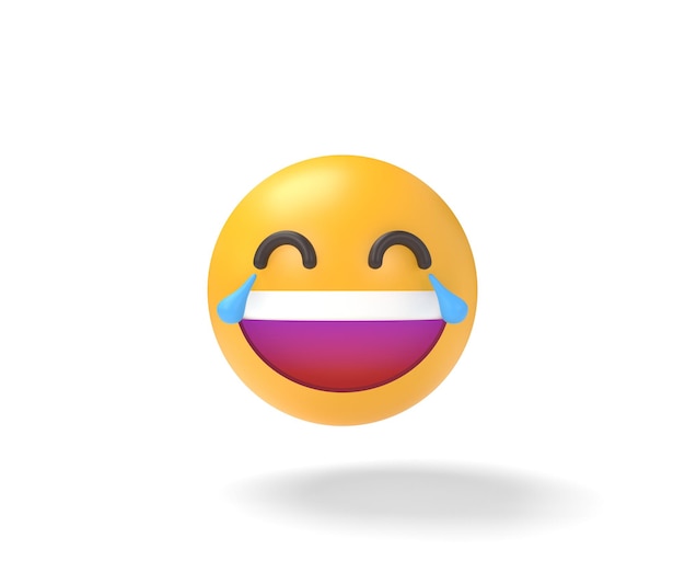 Laughing emoji icons on yellow background, 3d illustration