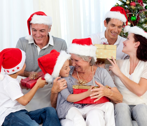 Laughing family at Christmas time 