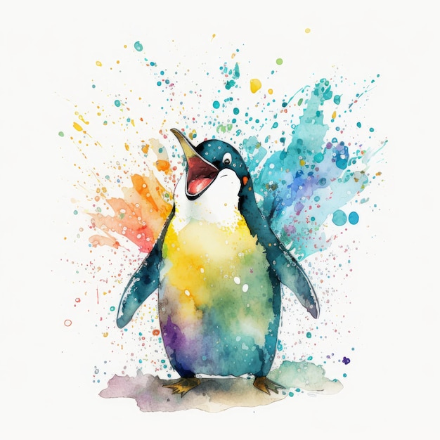 Laughing penguin Style of a messy children book image generative AI