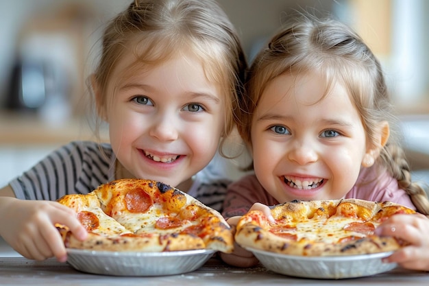 Laughing relaxing girls enjoying pizza