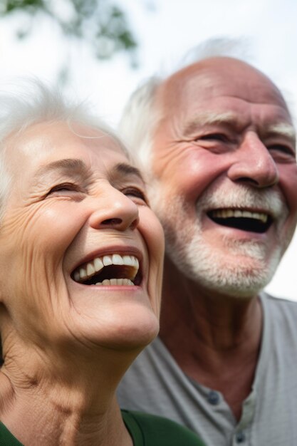 Laughing senior couple in yoga fitness and wellness practice outside