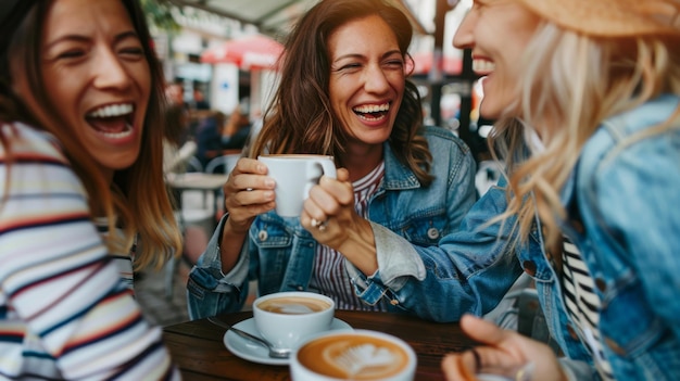 Photo laughter among friends at cafe