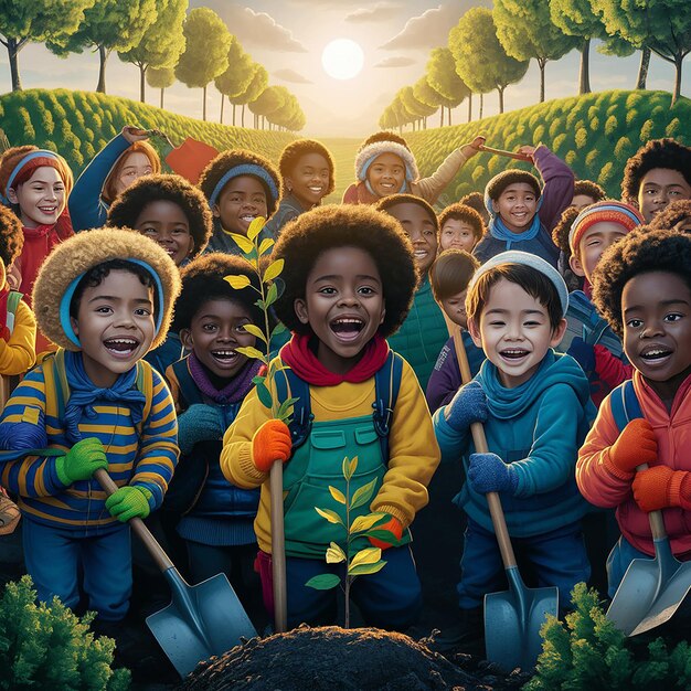 Laughter Under the Sun A Joyful Childrens Day Illustration for a Sustainable Future