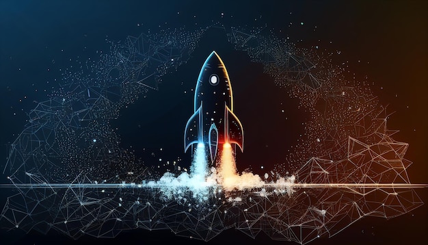 Launch of a rocket Company startup concept design with lines triangles and particle style Generative AI