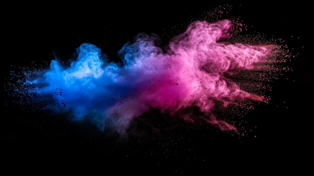 Launched colorful powder isolated on black background