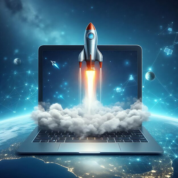 Launching Space Rocket From The Laptop Screen