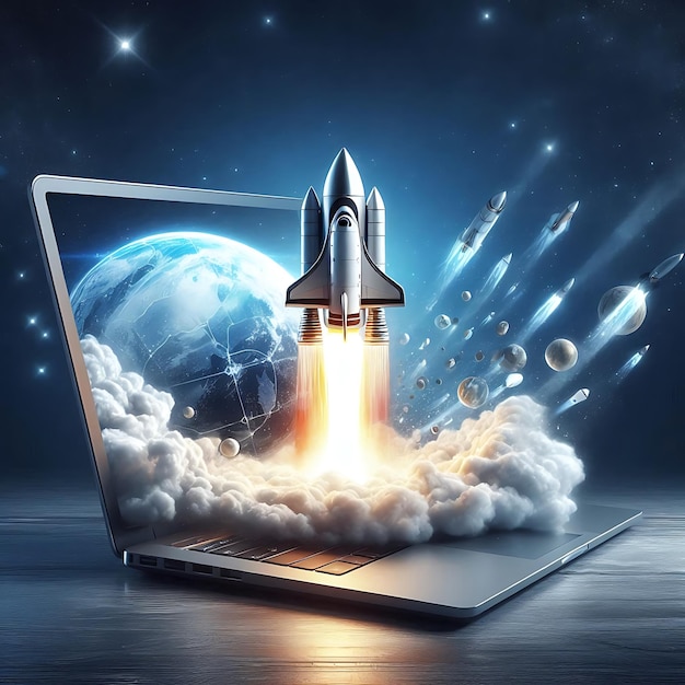 Launching Space Rocket From The Laptop Screen