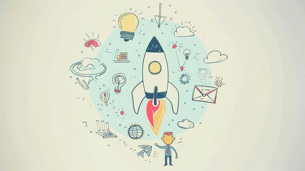 Launching Success A Colorful Illustration of Business Growth Innovation and Entrepreneurship