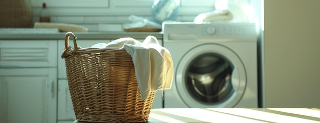 Laundry Basket Beside Washing Machine