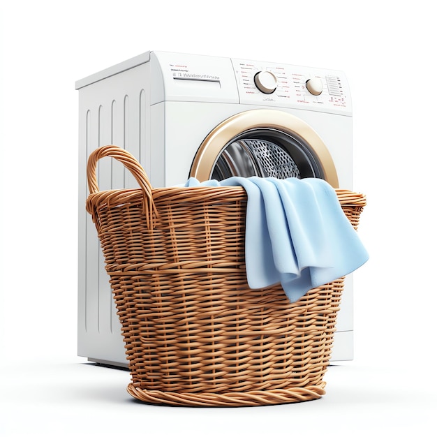 Laundry basket near washing machine clean style isolated on a white background