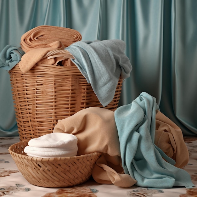 Photo a laundry basket with clothes in front of a dryer