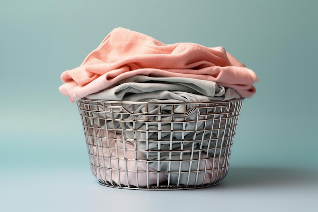 a laundry basket with clothes in front of a dryer